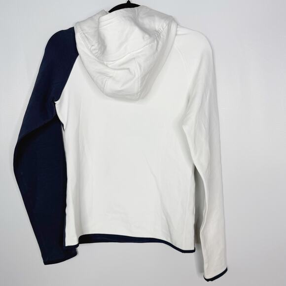 Tory Burch Sport XSmall XS White Navy Blue Reflective Stripe Hoodie Sweatshirt - Picture 2 of 12
